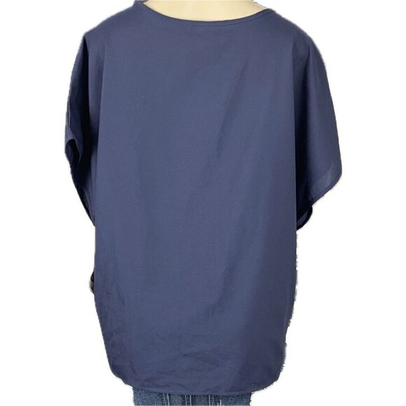 Vicky Wayne Vintage 20W Navy Blue Crew Neckline Short Dolman Sleeve Shell Blouse - Picture 4 of 6